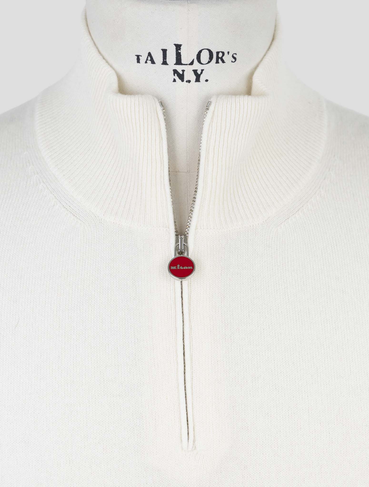 Kiton White Cashmere Sweater Half Zip