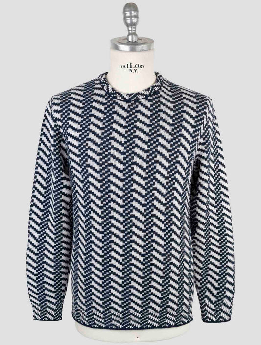 Kiton White Blue Cashmere Sweater Crewneck
