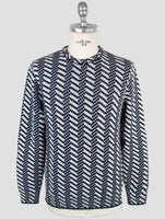 Kiton White Blue Cashmere Sweater Crewneck