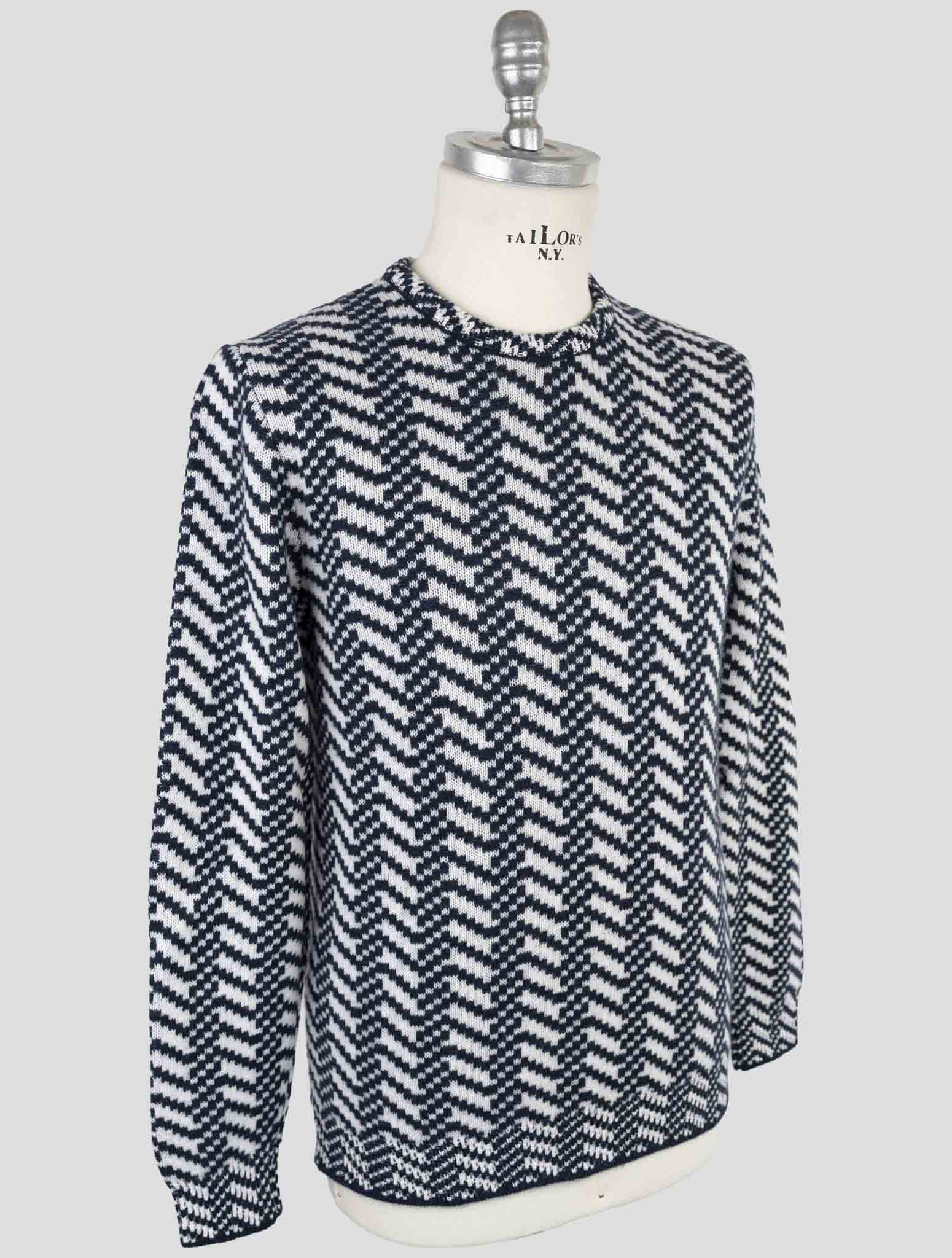 Kiton White Blue Cashmere Sweater Crewneck