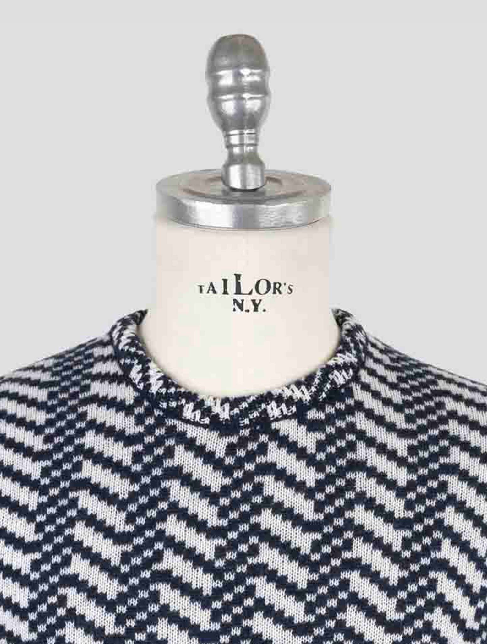 Kiton White Blue Cashmere Sweater Crewneck