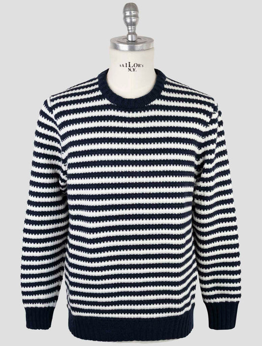 Kiton Blue White Cashmere Sweater Crewneck