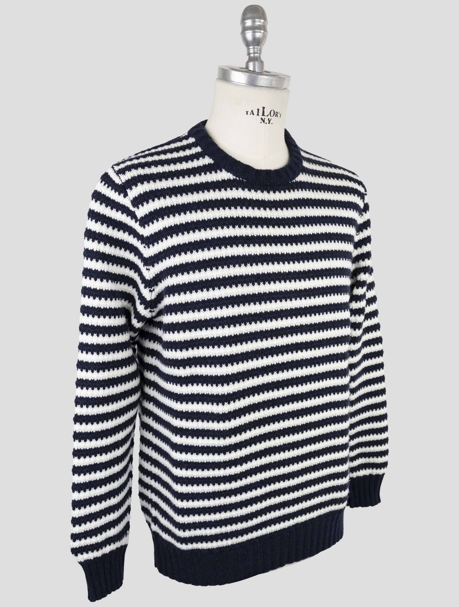 Kiton Blue White Cashmere Sweater Crewneck
