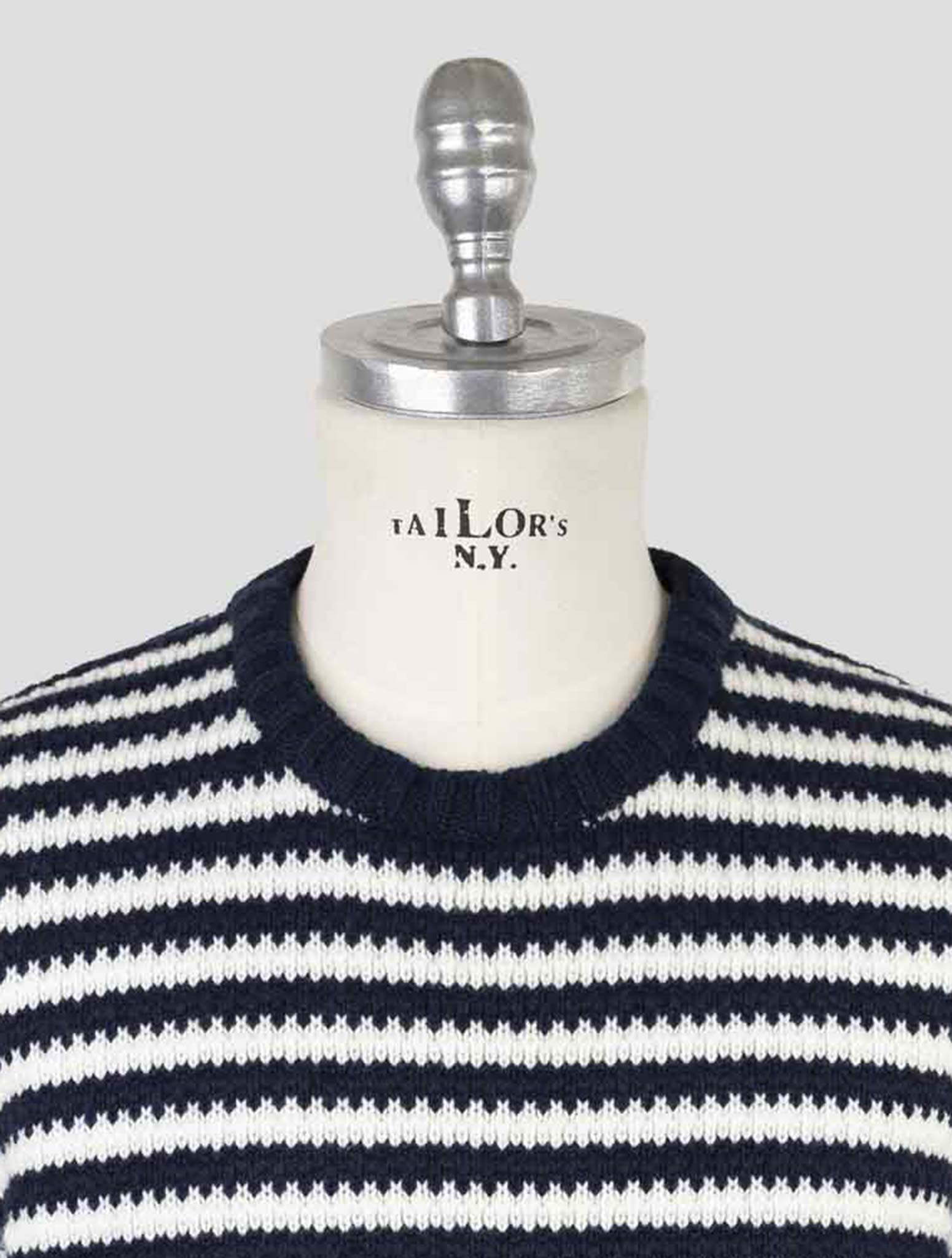 Kiton Blue White Cashmere Sweater Crewneck