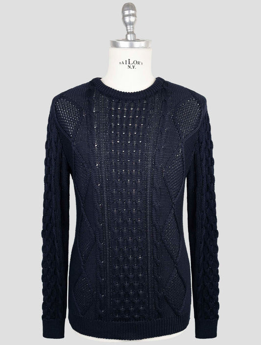 Kiton Blue Cotton Sweater Crewneck
