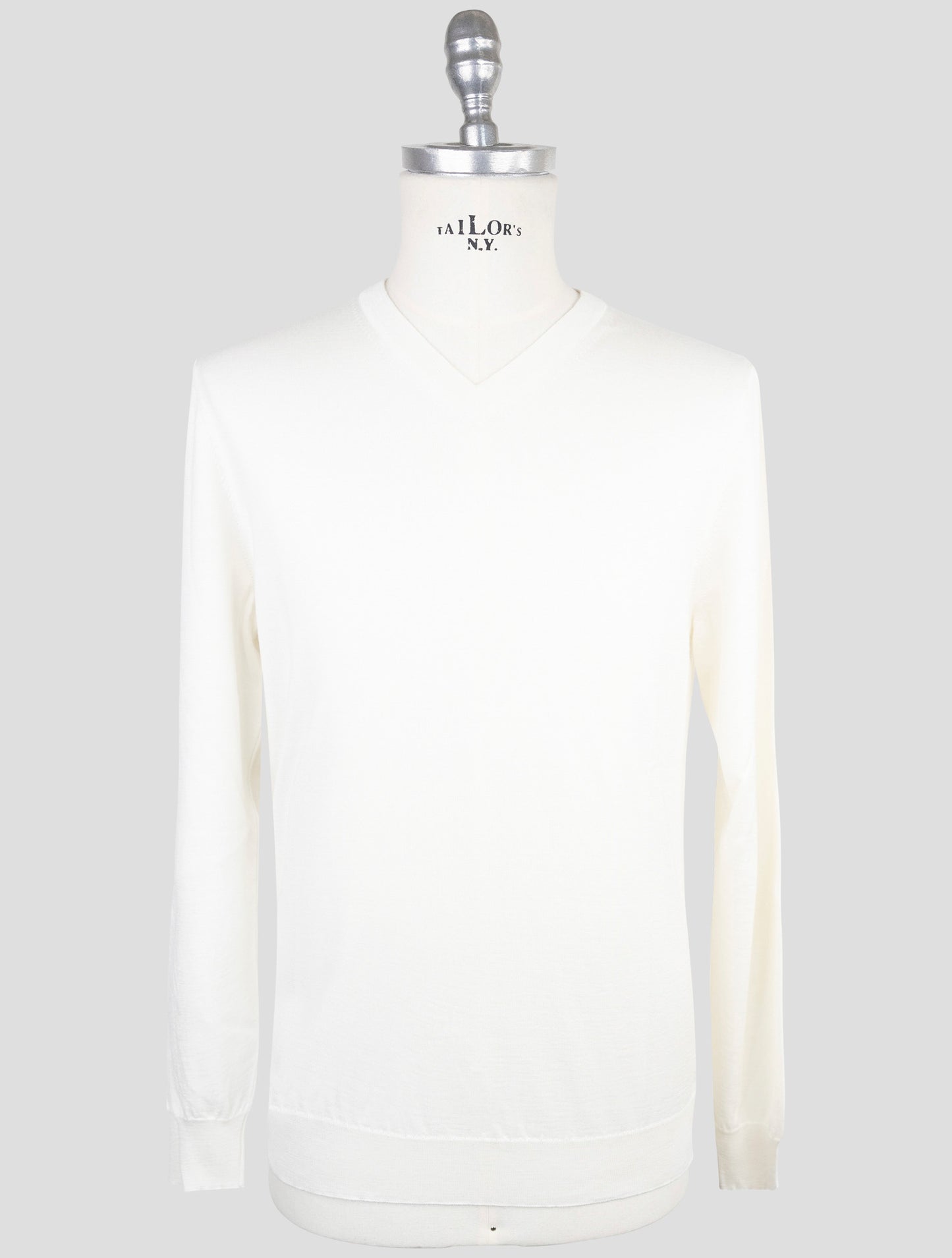 Kiton White Cashmere Silk Sweater V-Neck