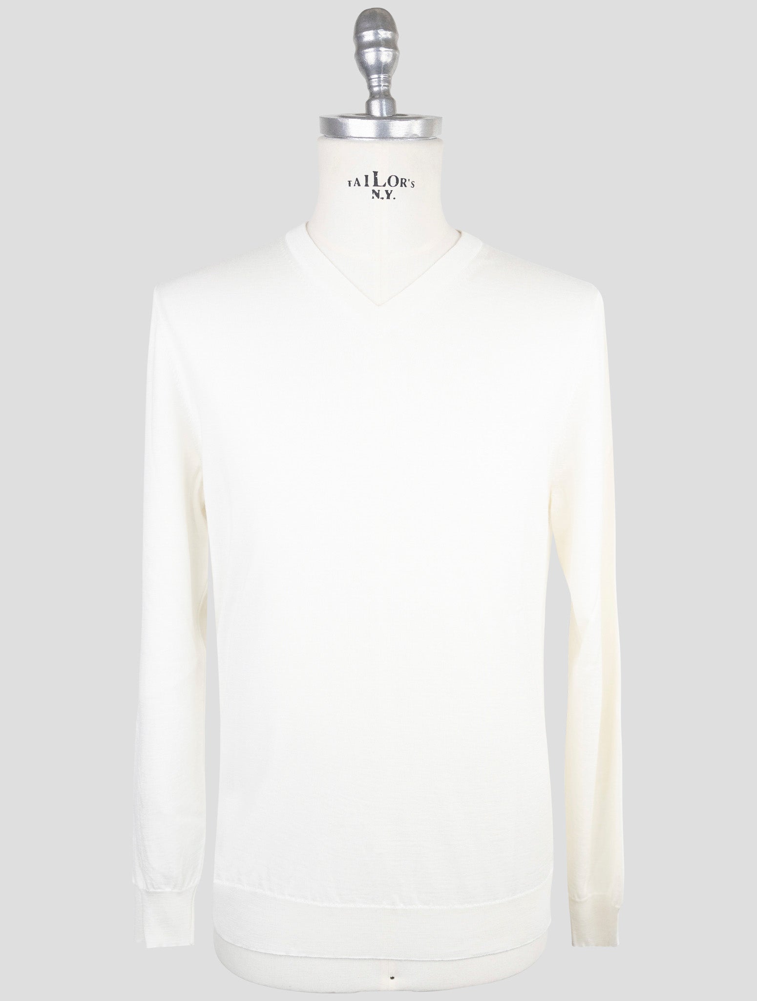 Kiton White Cashmere Silk Sweater V-Neck
