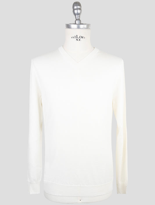 Kiton White Cashmere Silk Sweater V-Neck