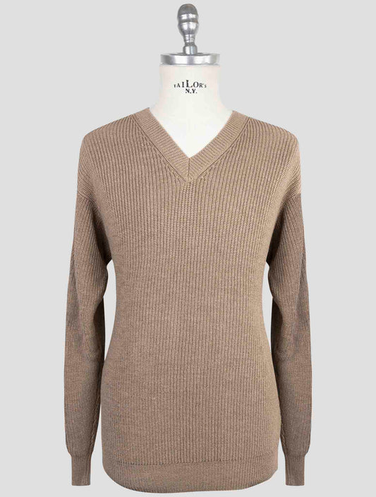 Kiton Brown Cotton Silk Sweater V-Neck