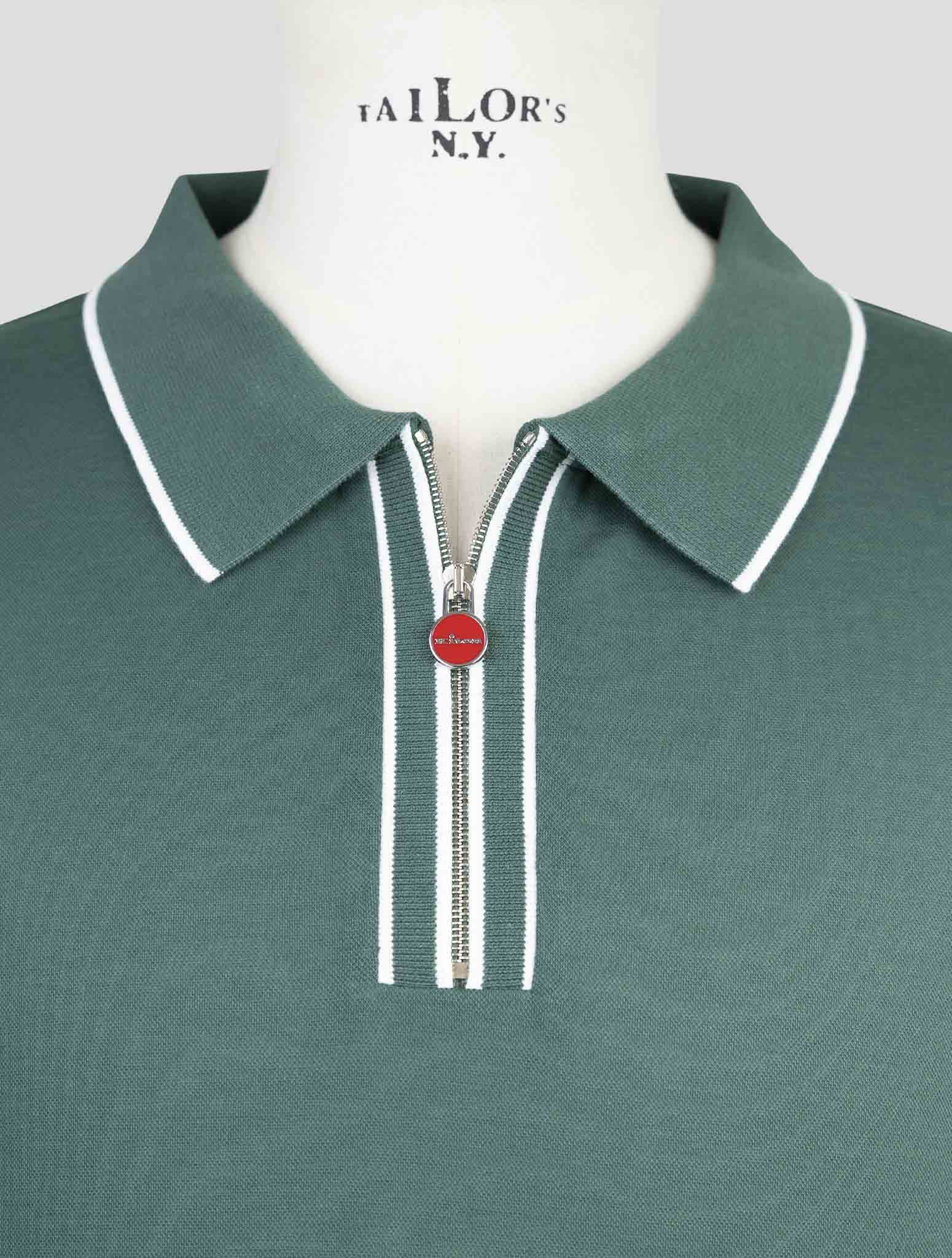 Kiton Green Cotton Polo Half Zip