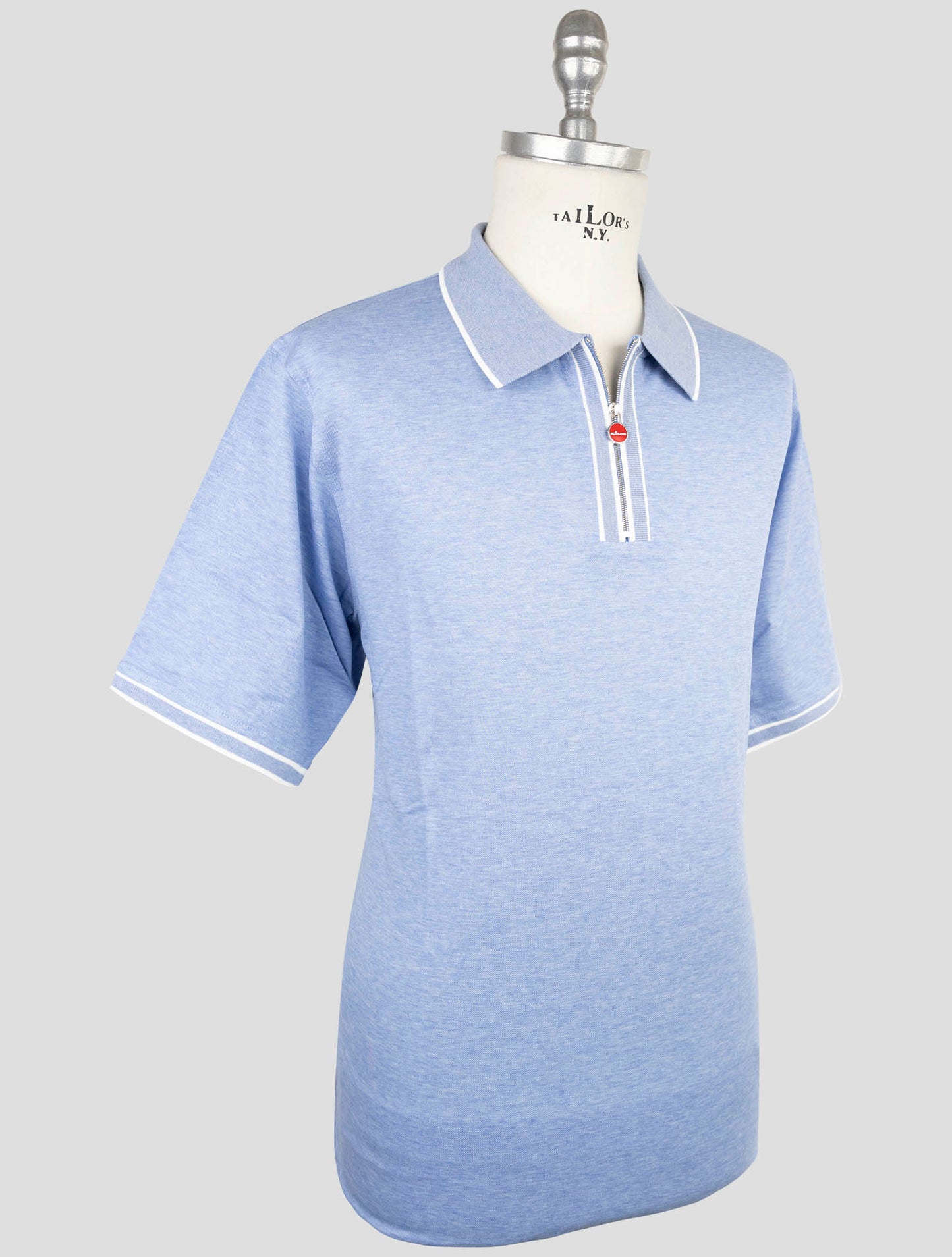 Kiton Light Blue Cotton Polo Half Zip