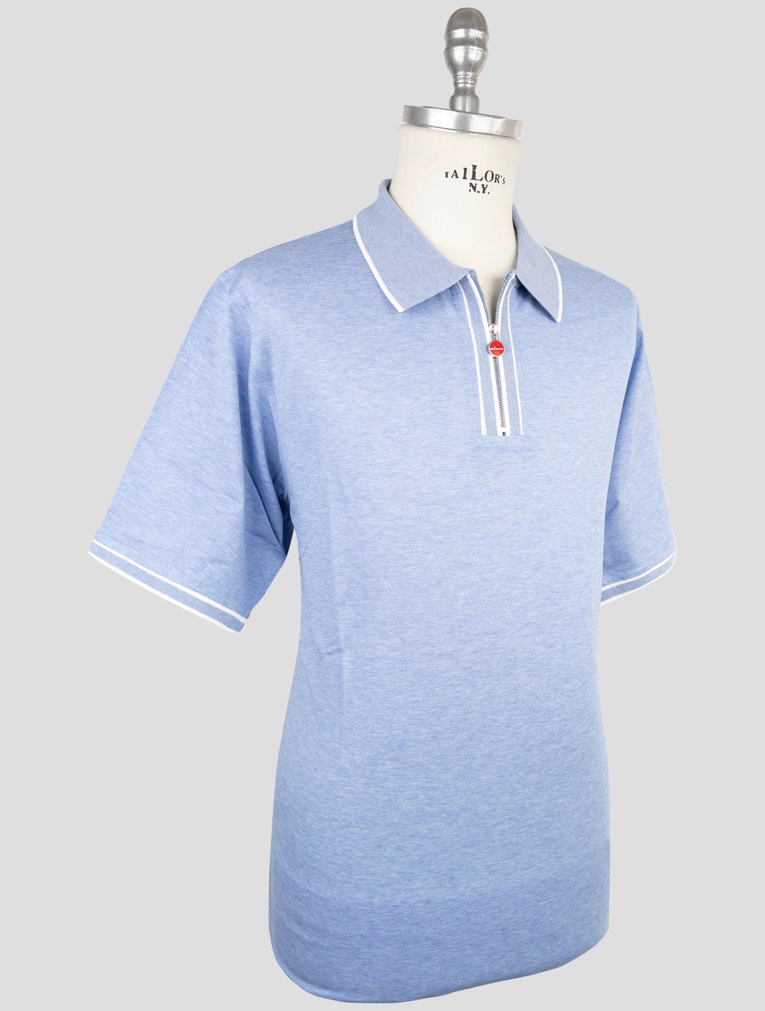 Kiton Light Blue Cotton Polo Half Zip