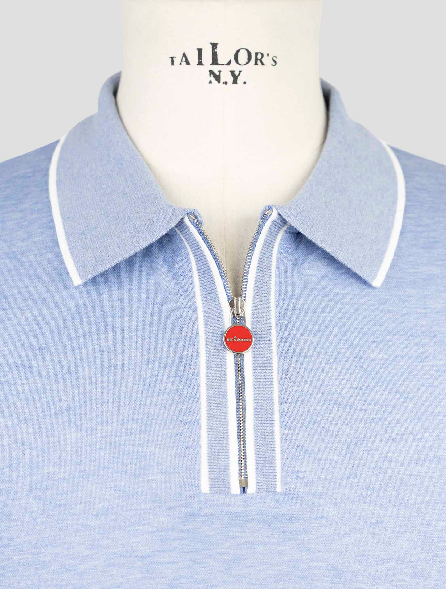 Kiton Light Blue Cotton Polo Half Zip