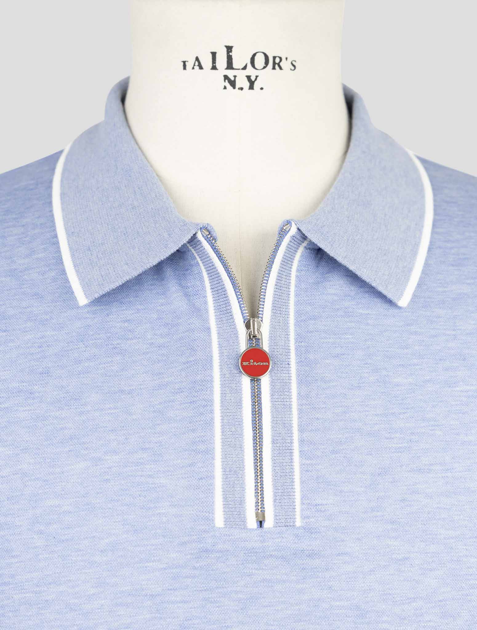 Kiton Light Blue Cotton Polo Half Zip