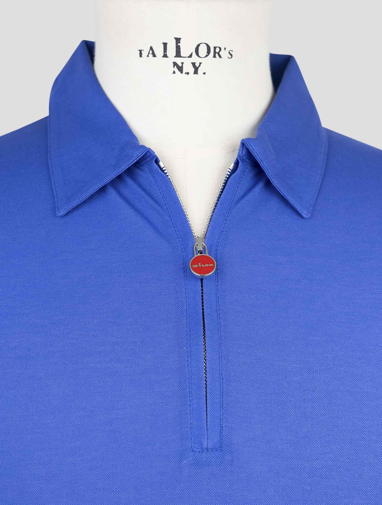 Kiton Blue Cotton Polo Half Zip