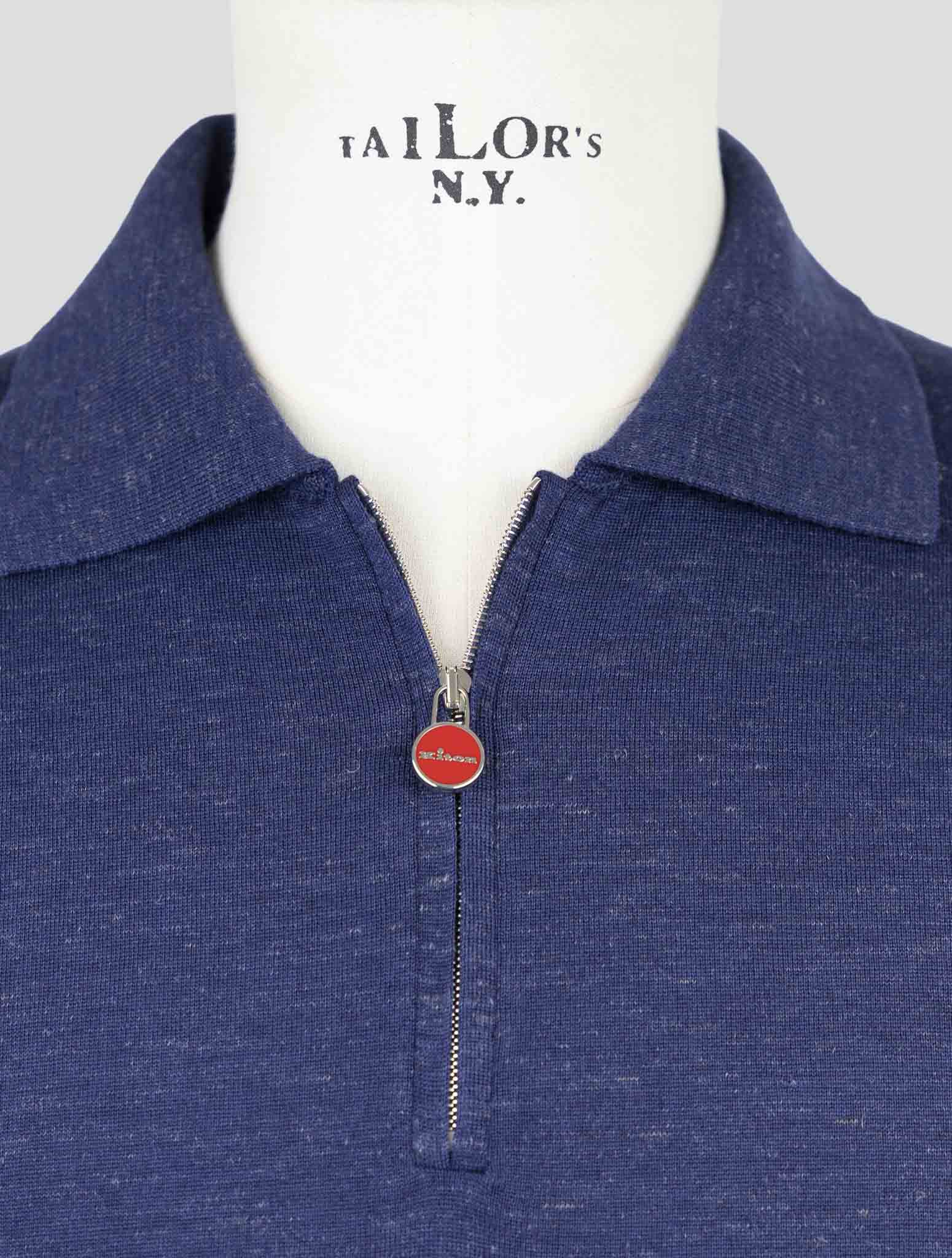 Kiton Blue Silk Cashmere Linen Polo