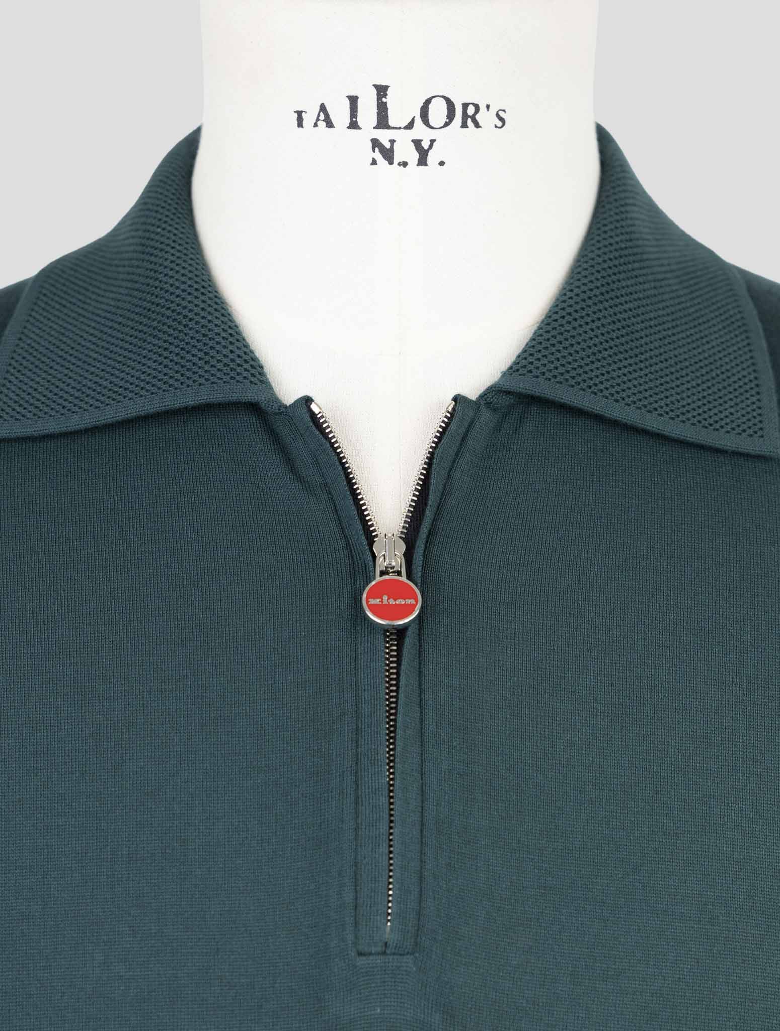 Kiton Green Cotton Polo Half Zip