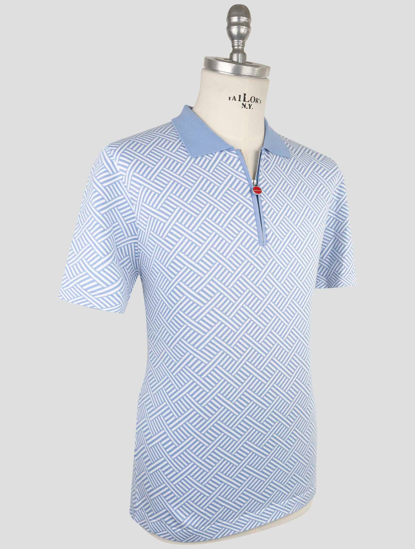 Kiton Light Blue White Cotton Polo
