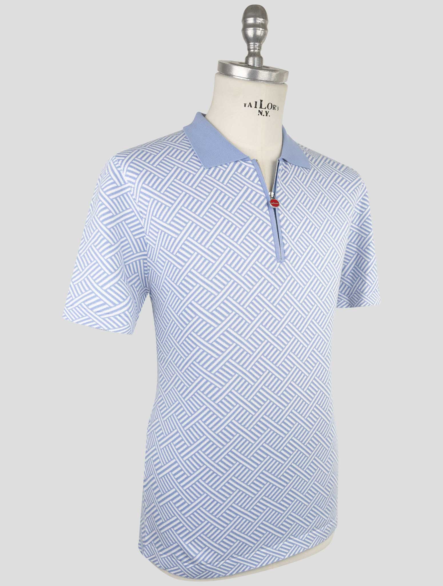 Kiton Light Blue White Cotton Polo