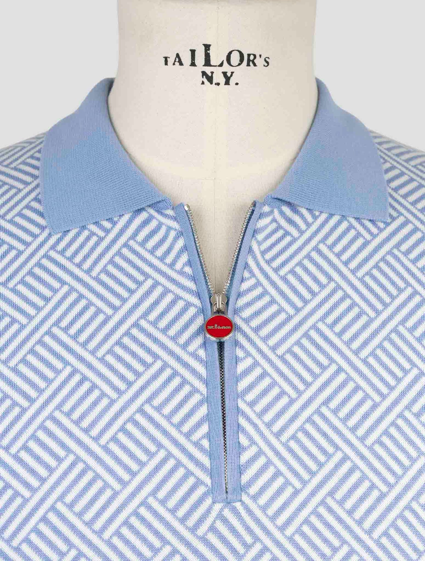 Kiton Light Blue White Cotton Polo