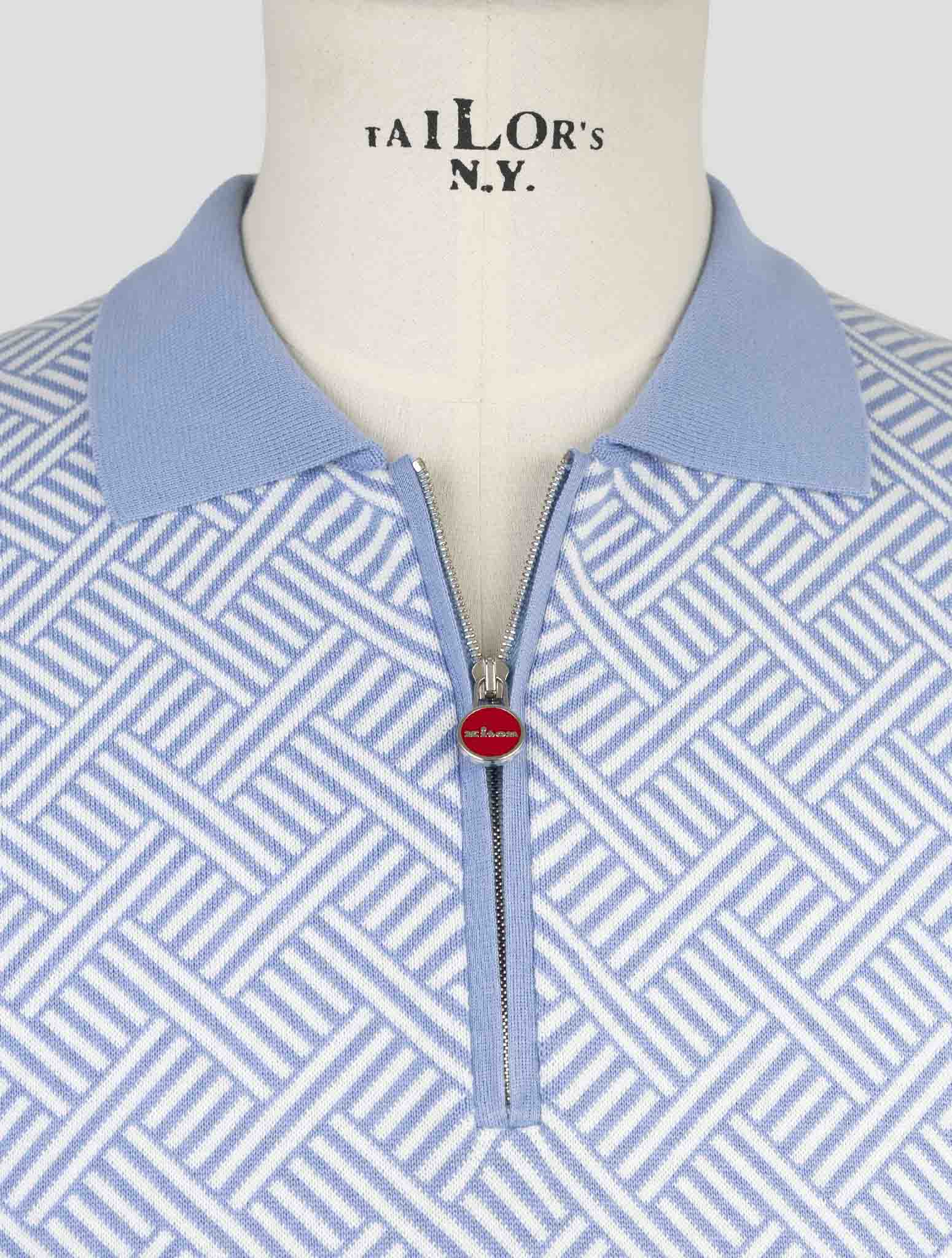 Kiton Light Blue White Cotton Polo