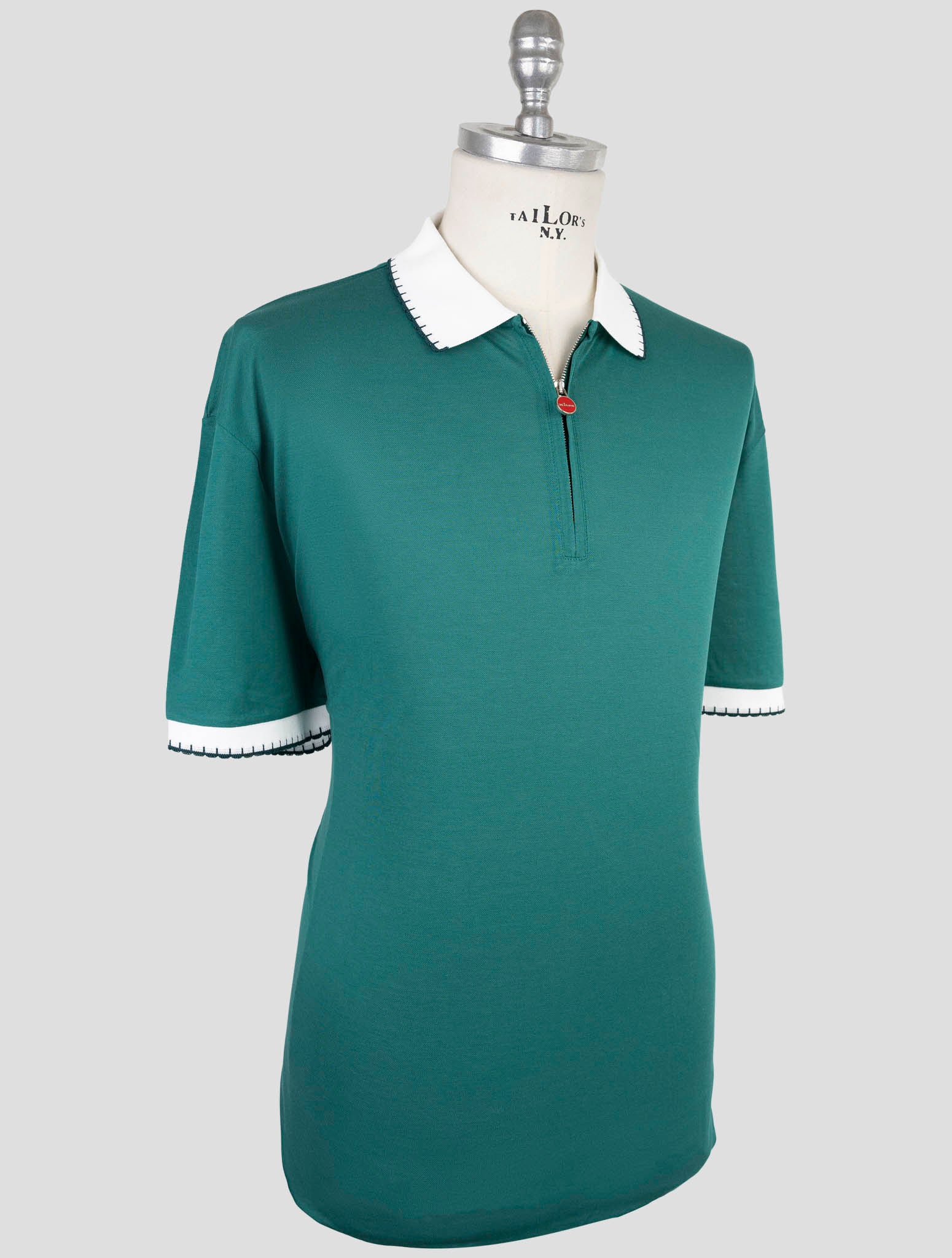 Kiton Green Cotton Polo Half Zip
