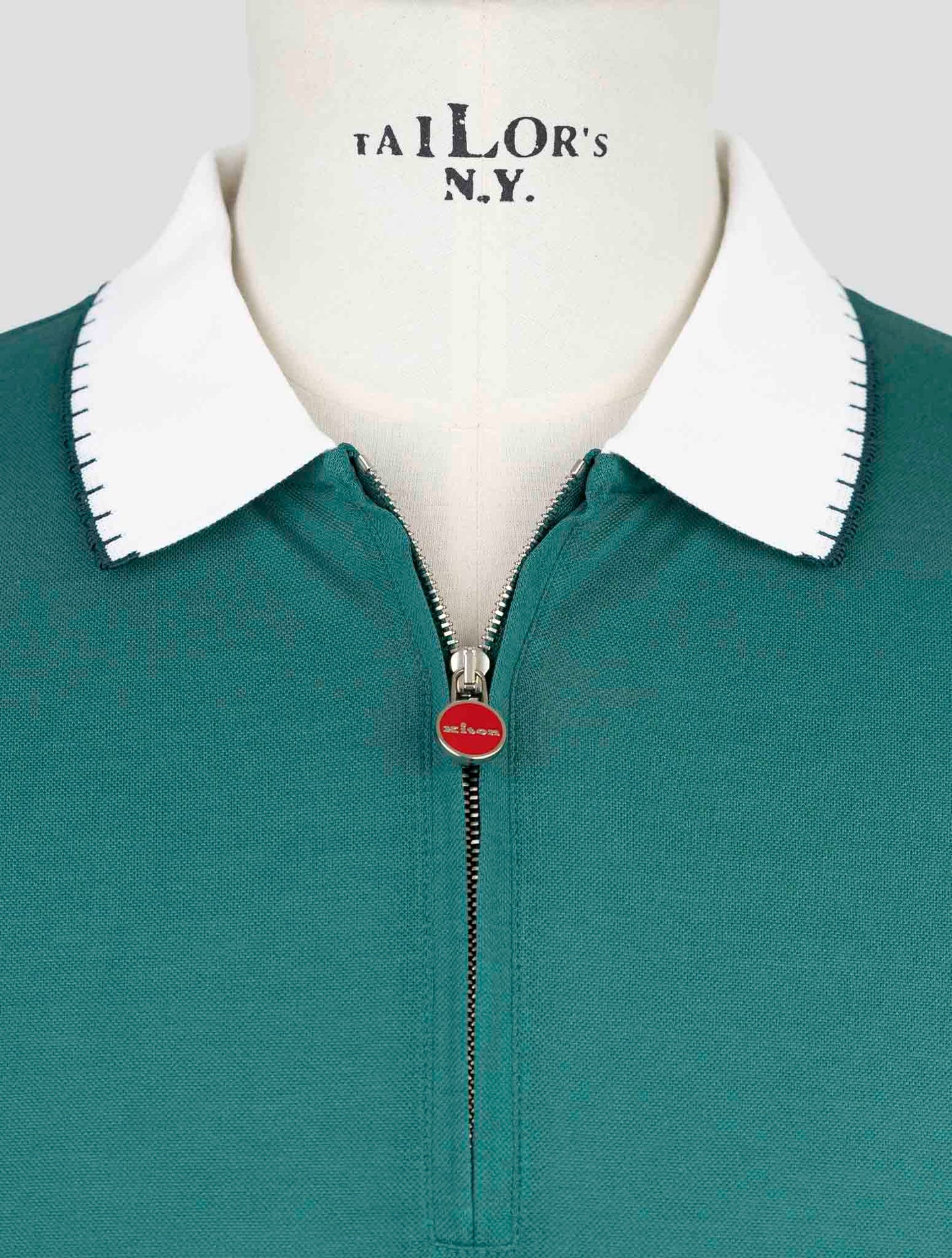 Kiton Green Cotton Polo Half Zip