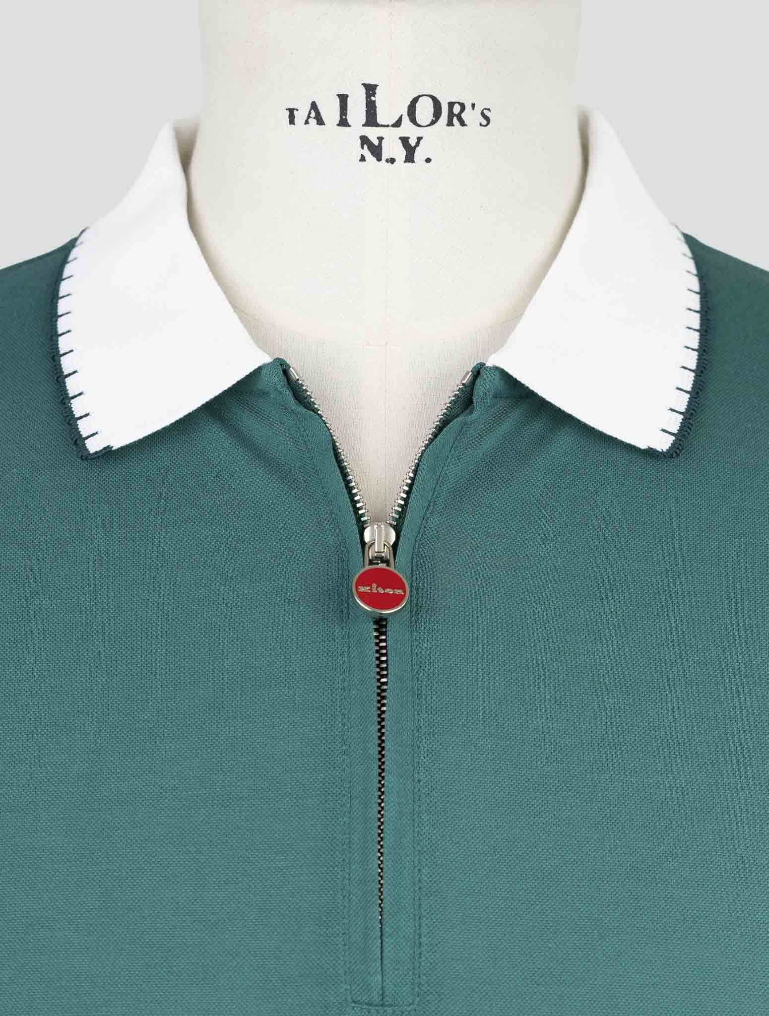 Kiton Green Cotton Polo Half Zip