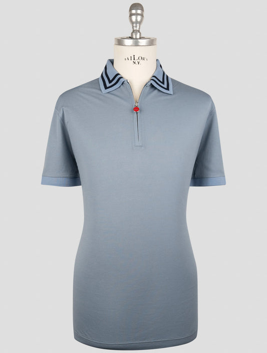 Kiton Light Blue Cotton Polo Half Zip