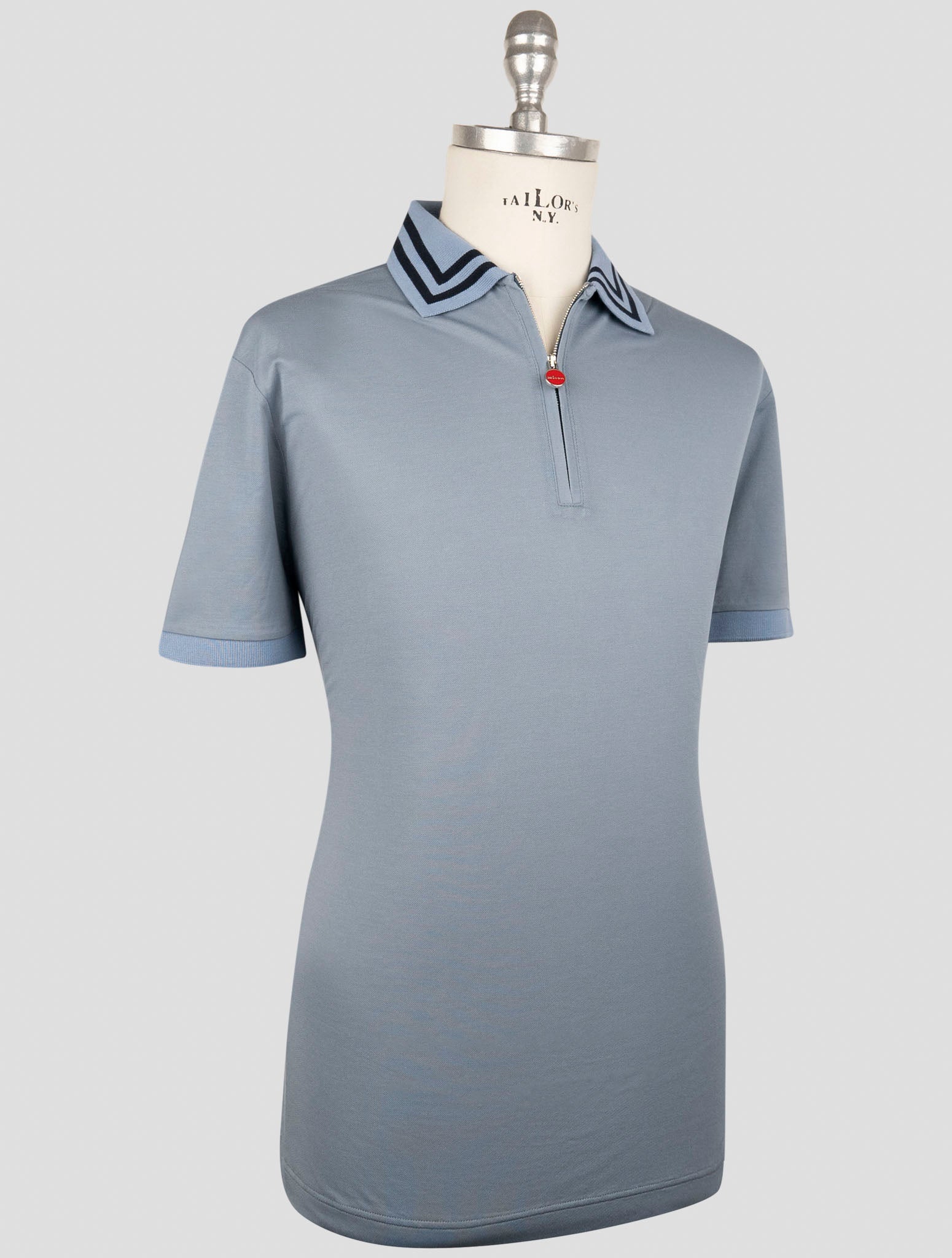 Kiton Light Blue Cotton Polo Half Zip