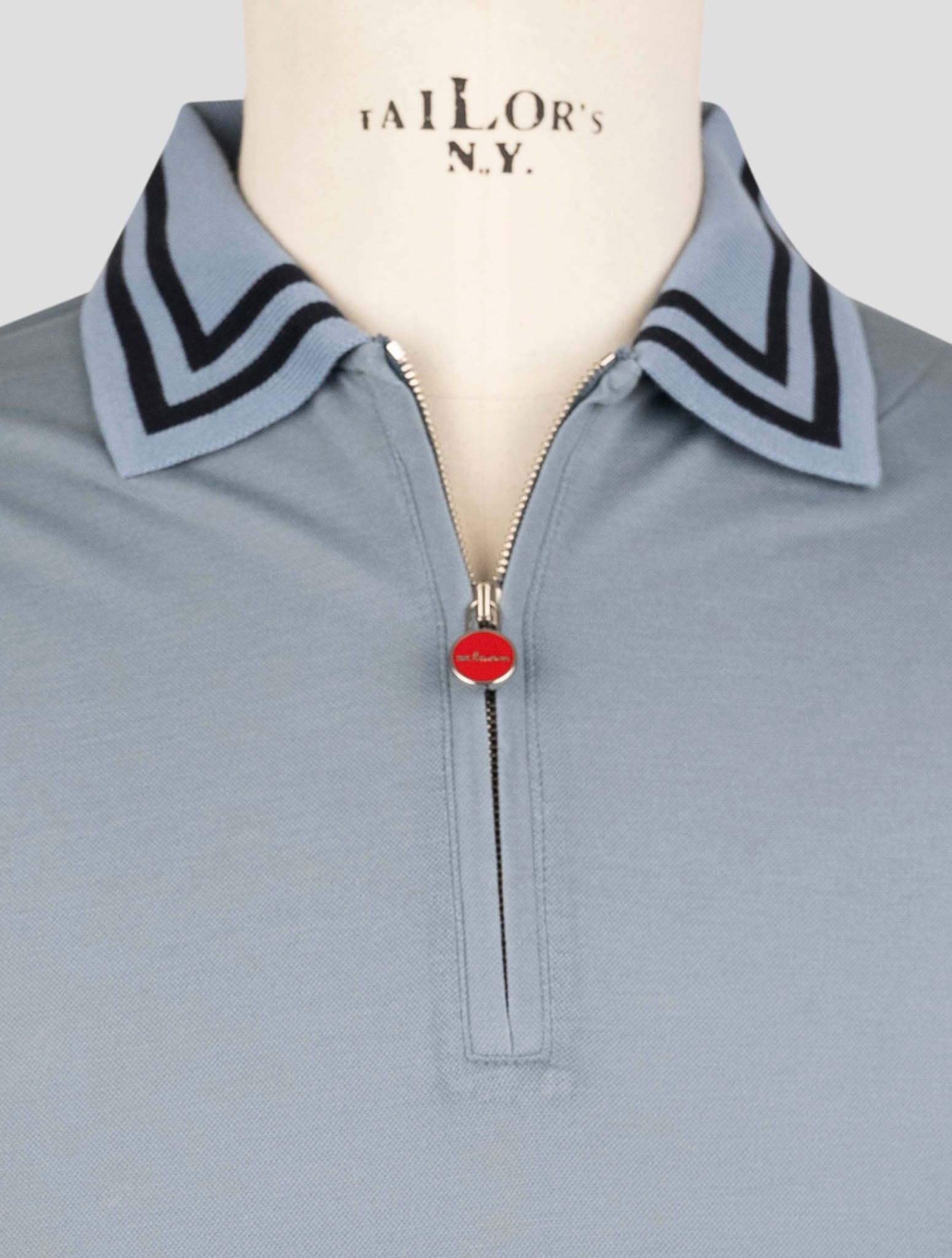 Kiton Light Blue Cotton Polo Half Zip