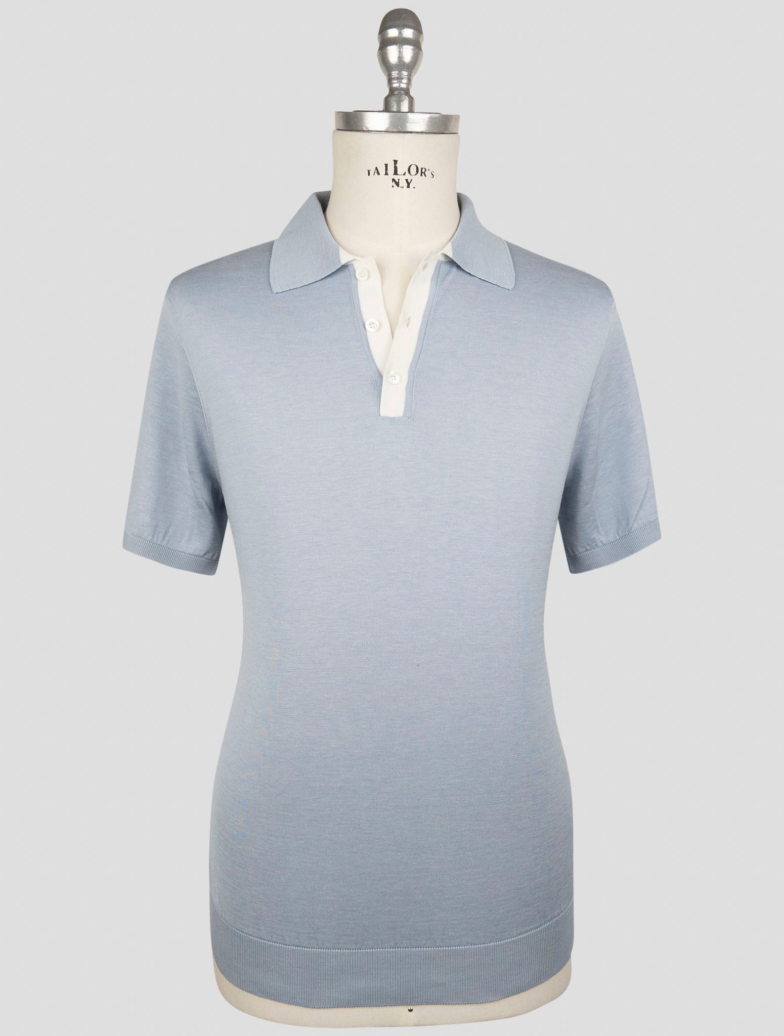 Kiton Light Blue Silk Cotton Polo
