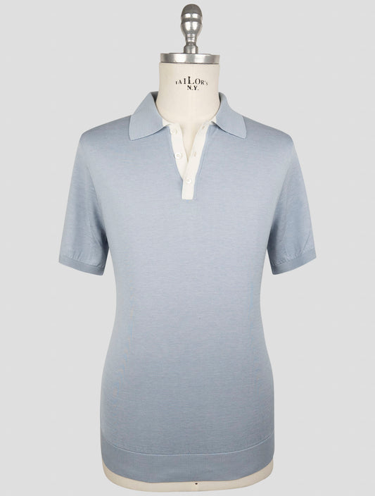 Kiton Light Blue Silk Cotton Polo