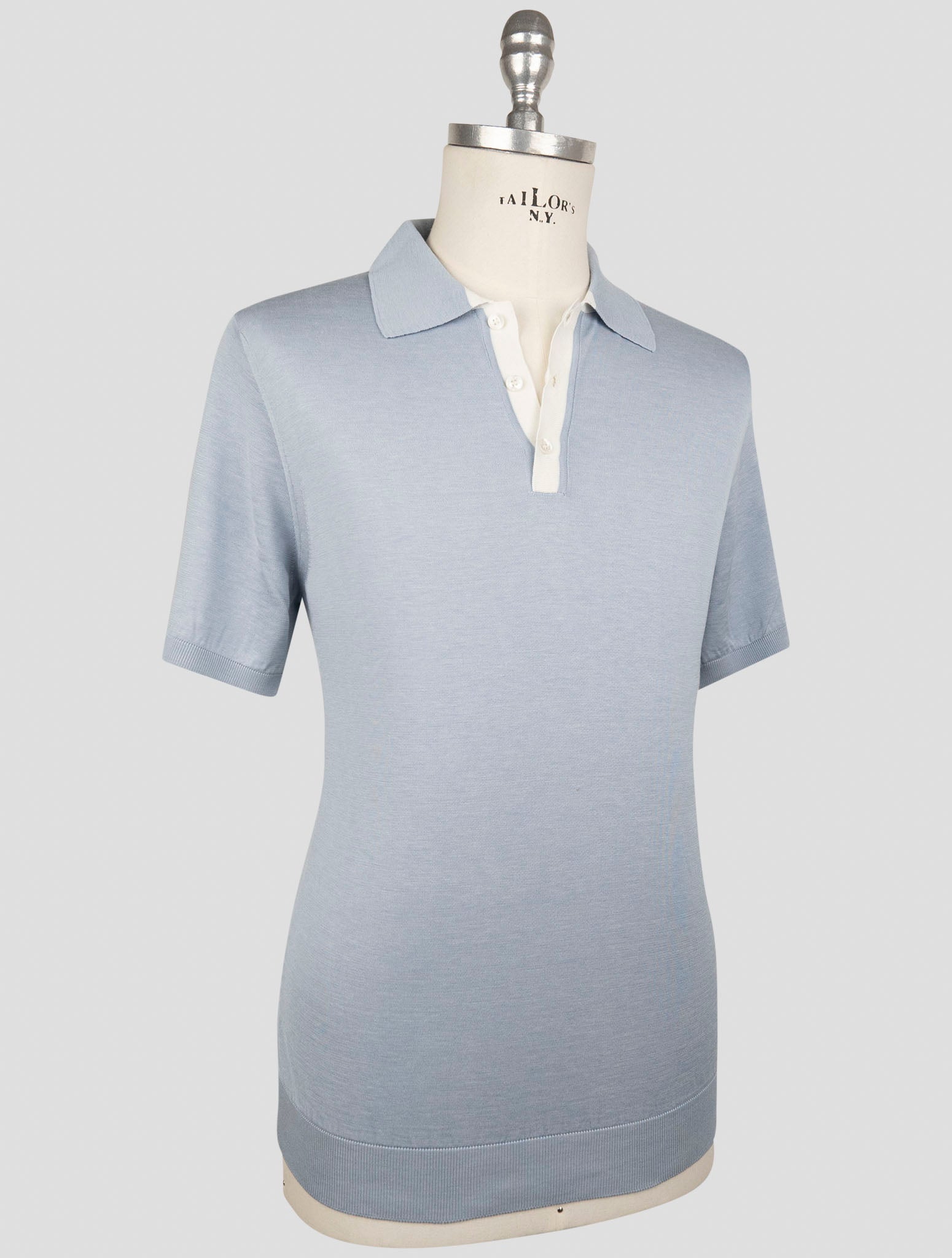 Kiton Light Blue Silk Cotton Polo