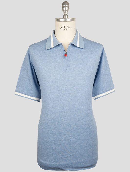 Kiton Light Blue Cotton Polo Half Zip