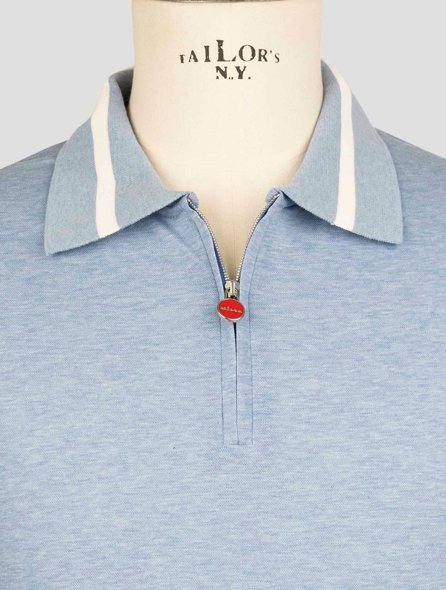 Kiton Light Blue Cotton Polo Half Zip