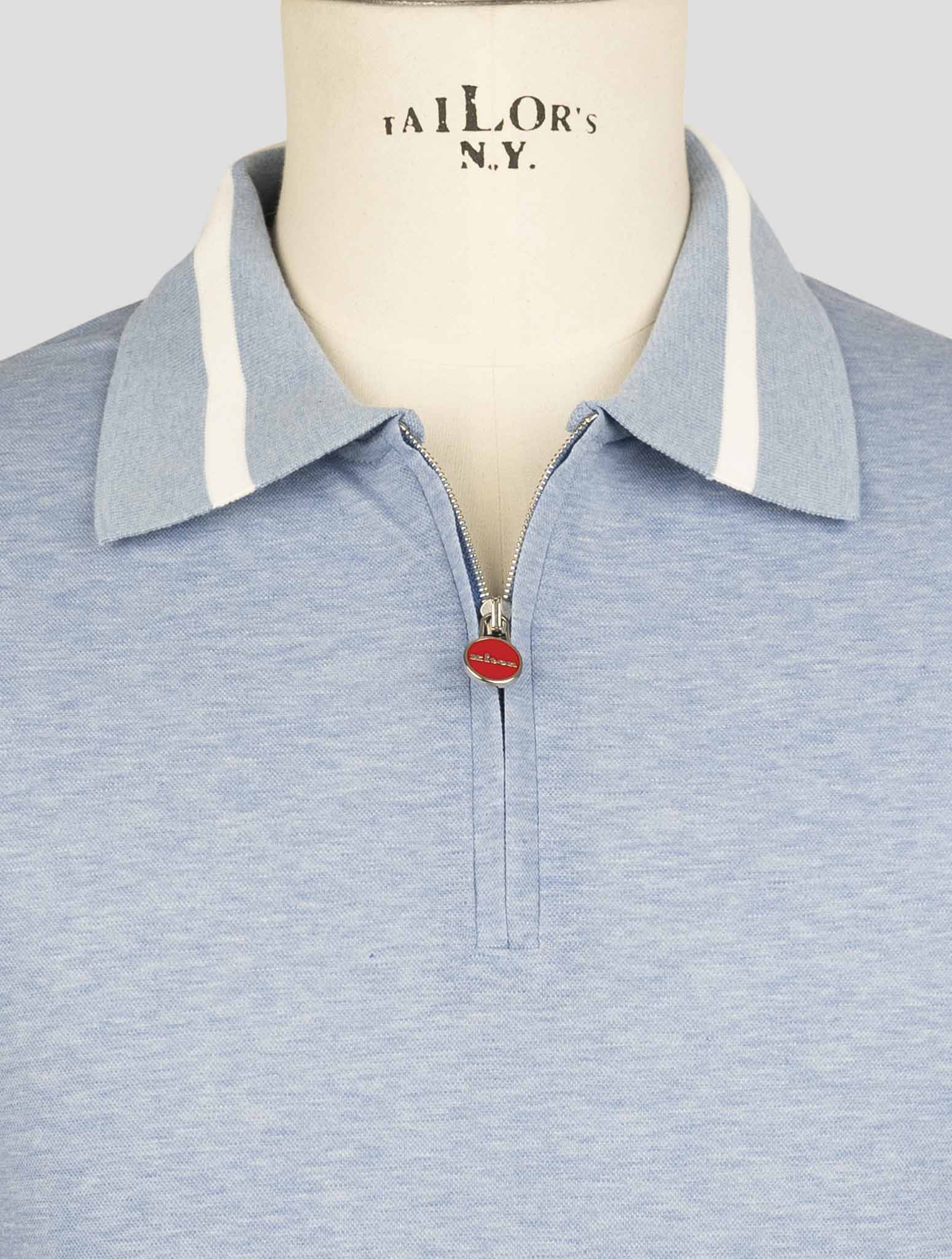 Kiton Light Blue Cotton Polo Half Zip