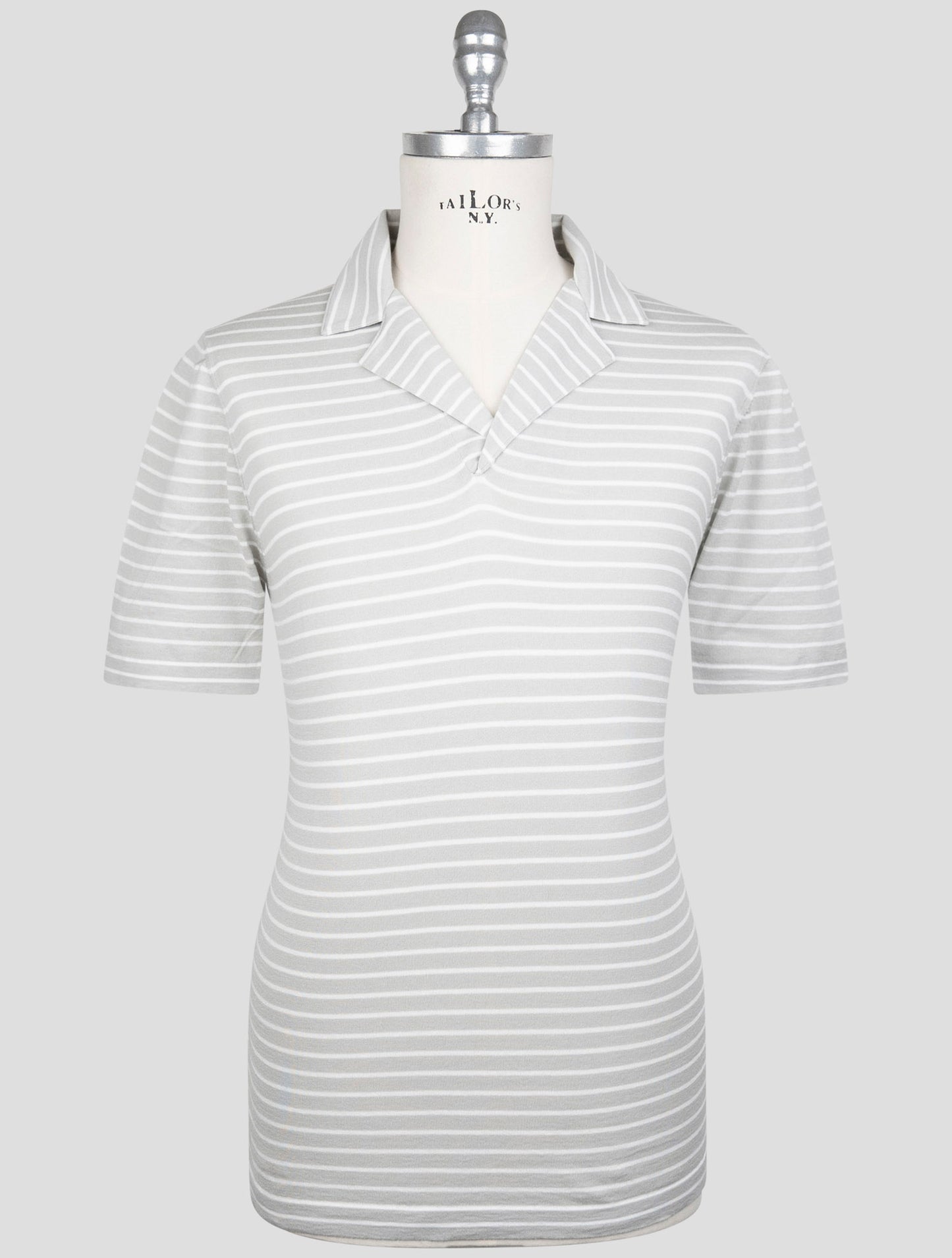 Kiton Light Gray White Cotton Polo