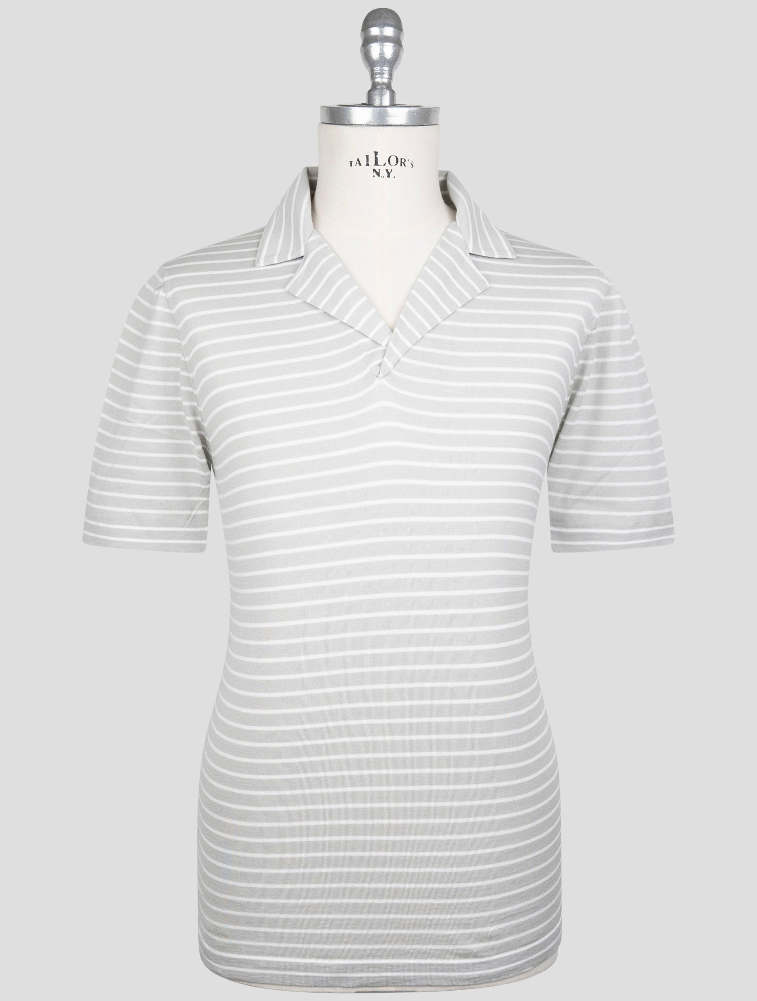 Kiton Light Gray White Cotton Polo