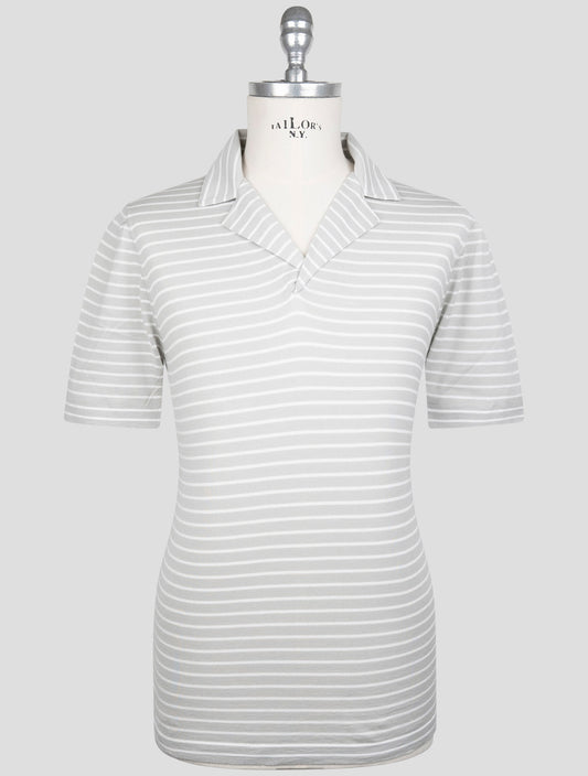 Kiton Light Gray White Cotton Polo