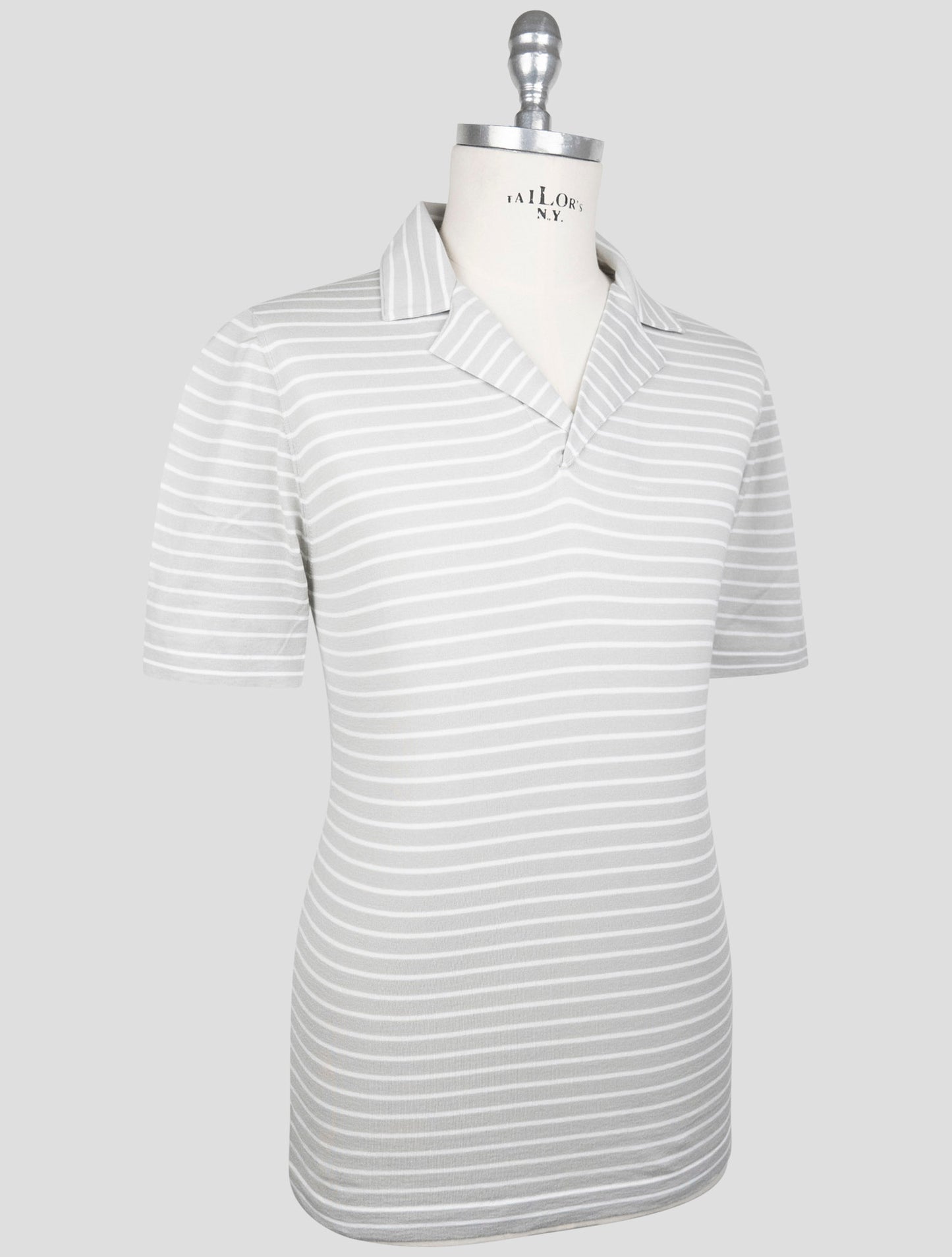 Kiton Light Gray White Cotton Polo