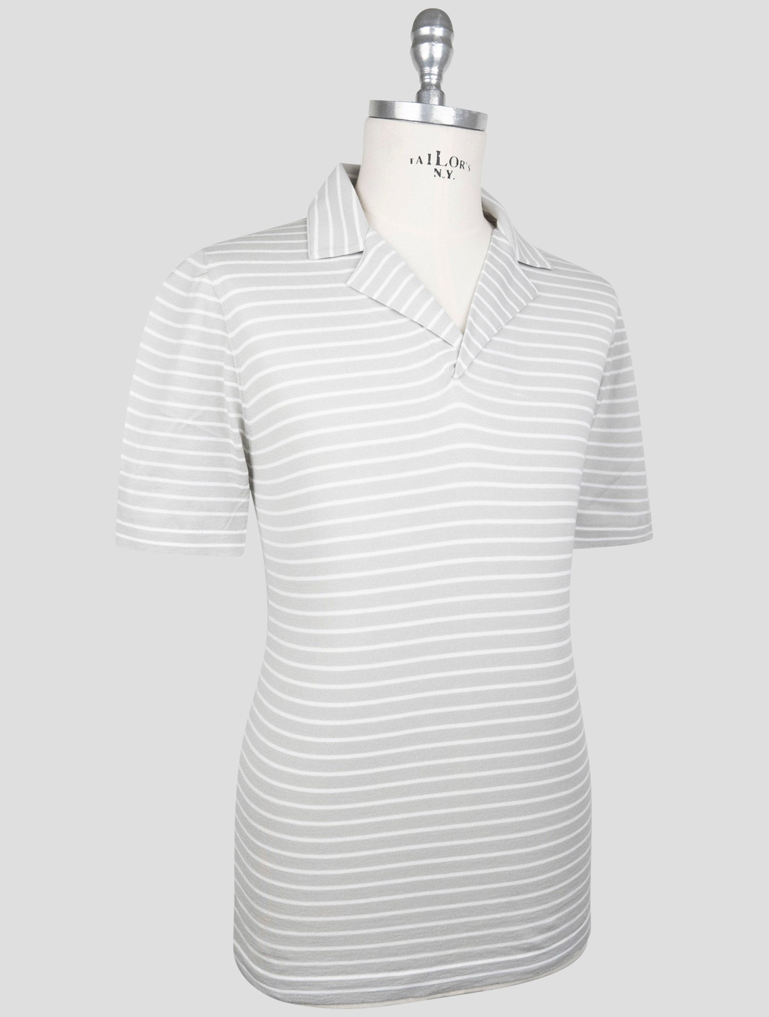 Kiton Light Gray White Cotton Polo