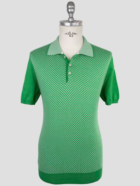Kiton Green White Cotton Polo