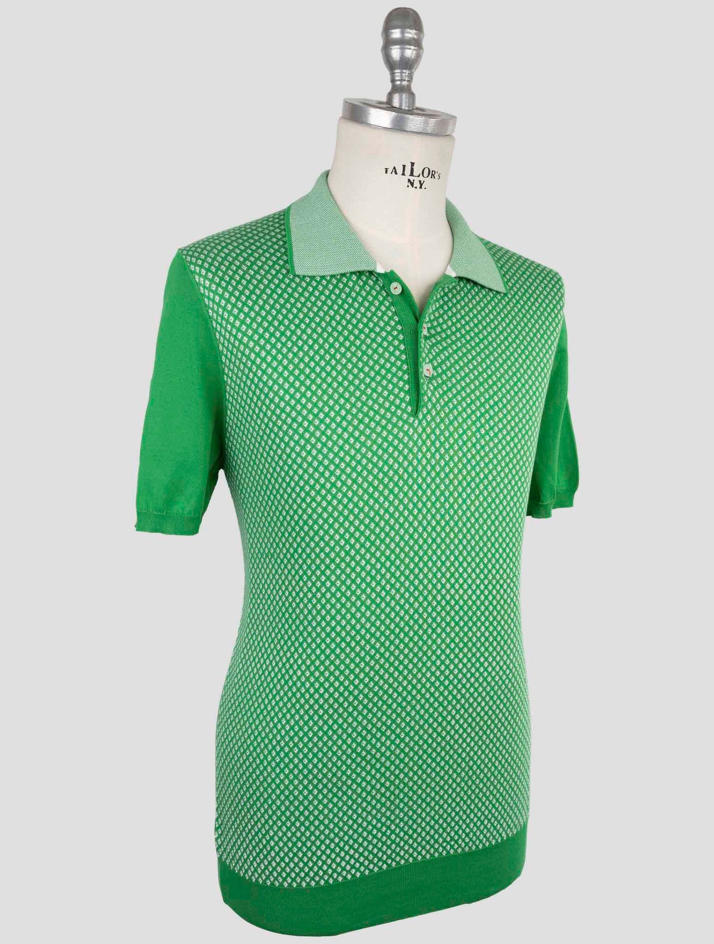 Kiton Green White Cotton Polo