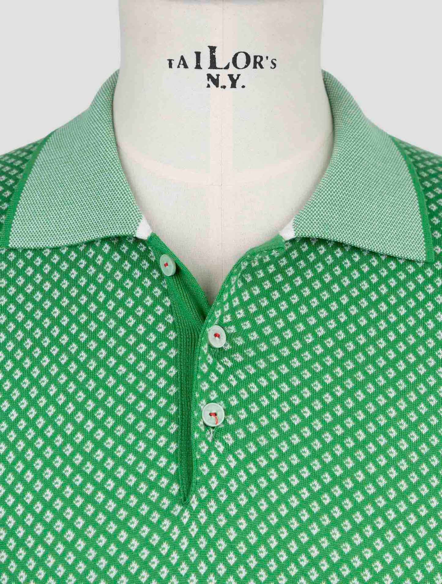 Kiton Green White Cotton Polo