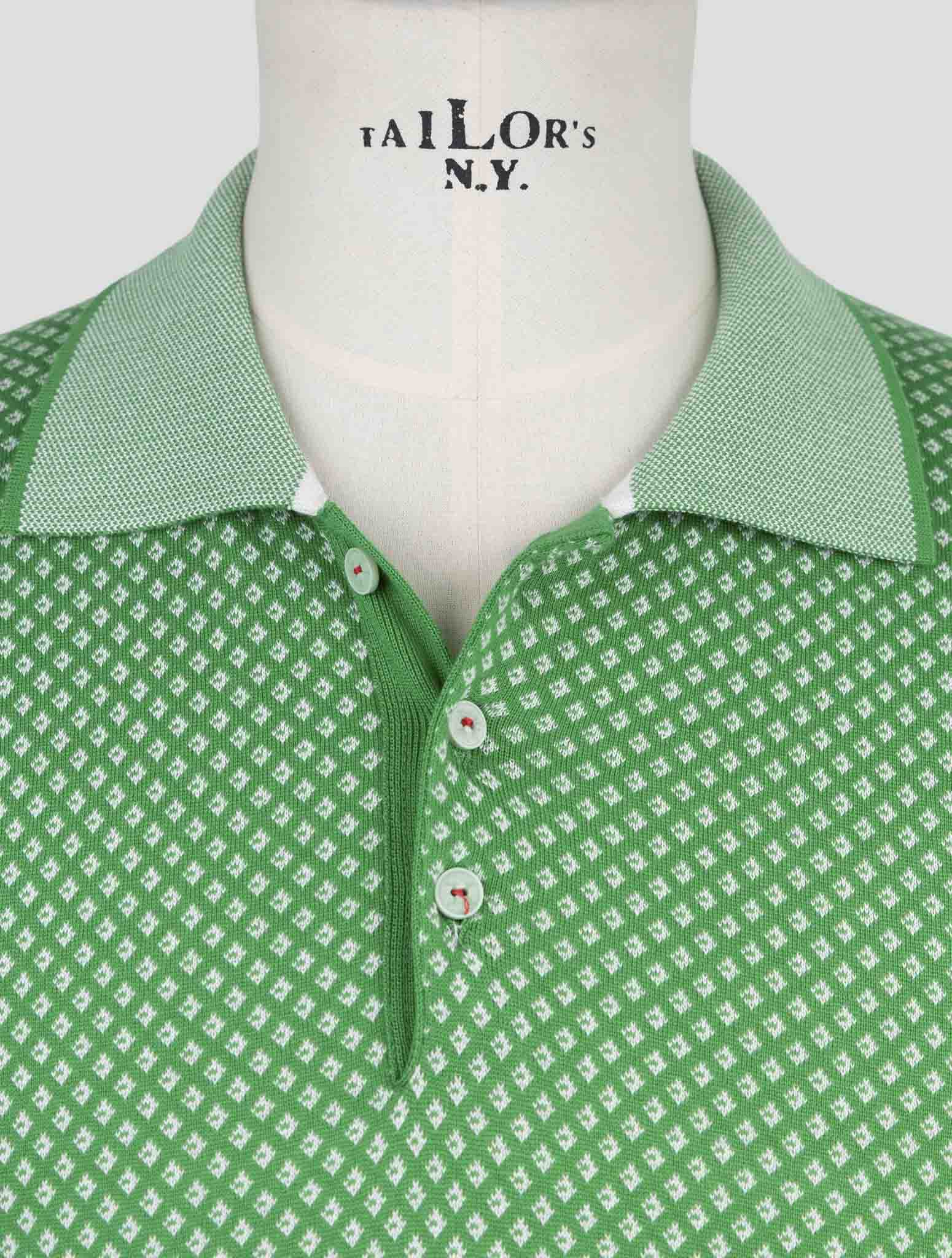 Kiton Green White Cotton Polo