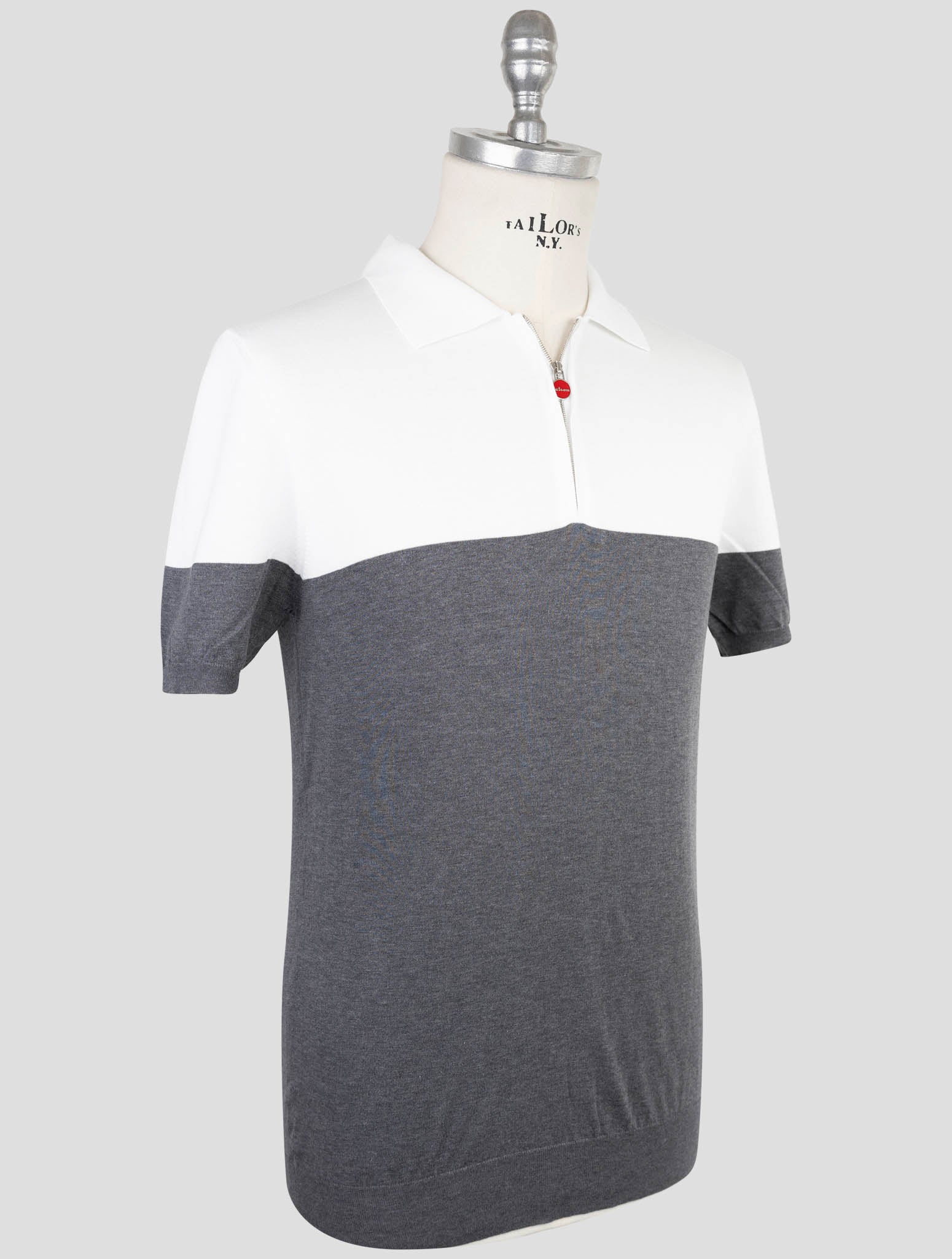 Kiton Gray White Cotton Polo