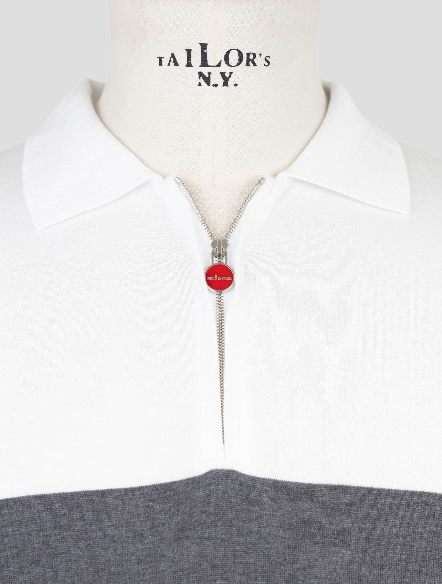 Kiton Gray White Cotton Polo