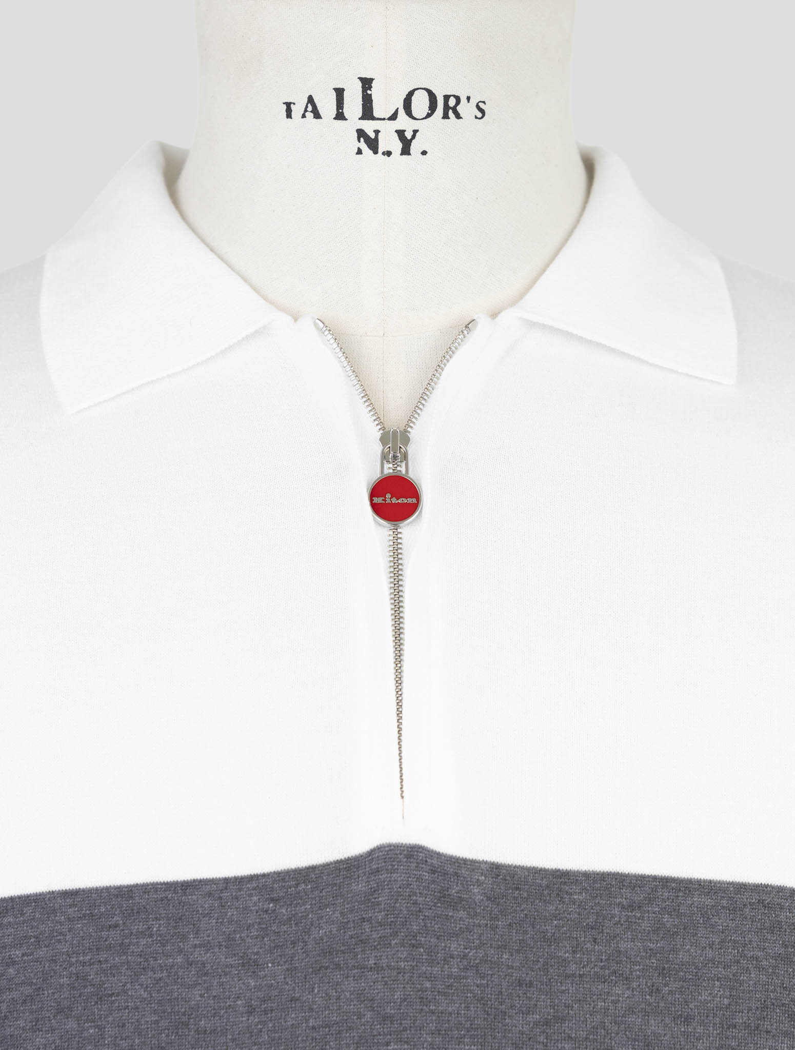 Kiton Gray White Cotton Polo