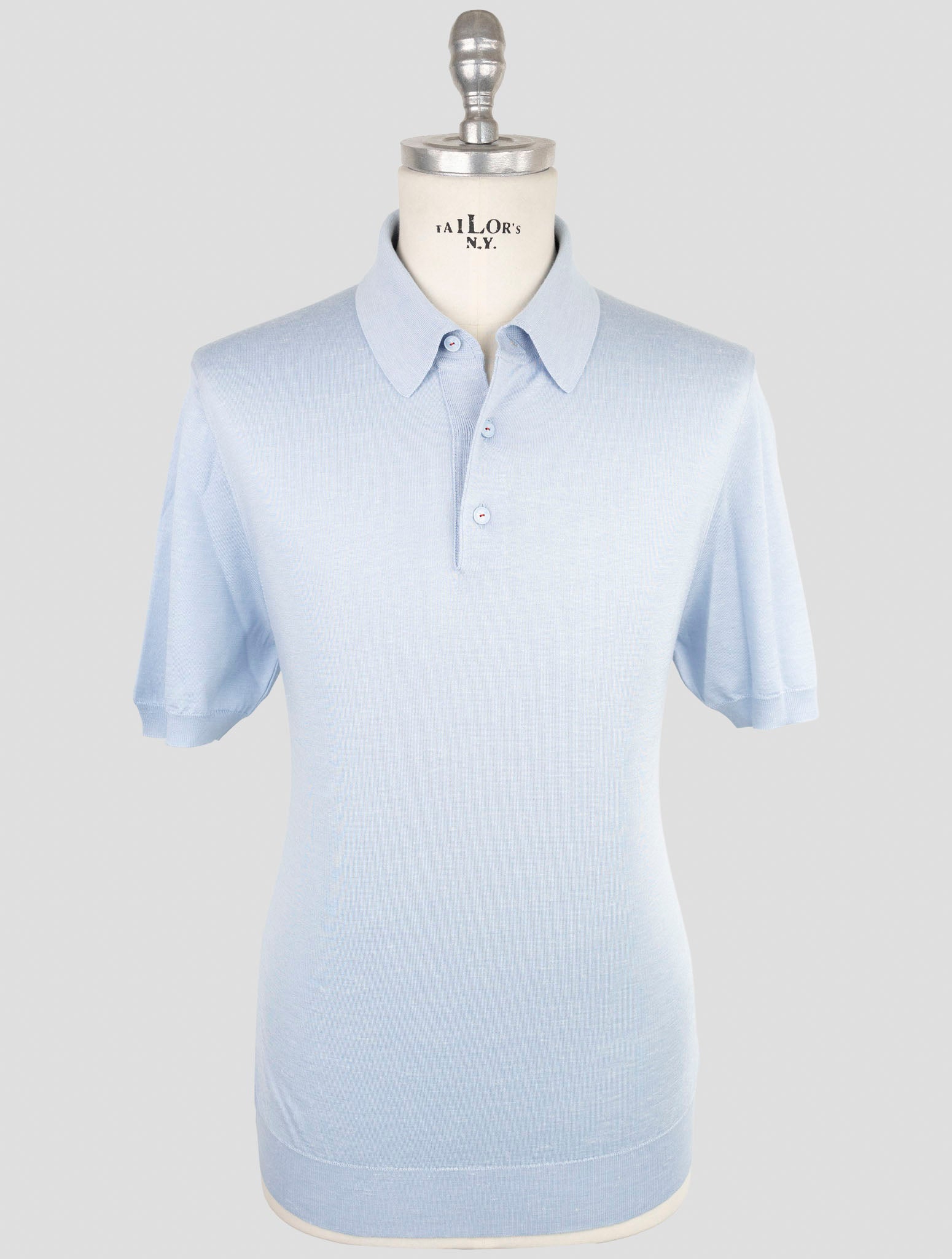 Kiton Light Blue Silk Cashmere Linen Polo